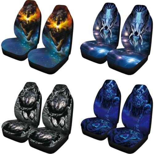 Galaxy Space Cool Wolf Printed Seat Covers, Anti-Slip Cloth Fabric Car Seat Protectors Universal Fits Cars SUV Trunks Front Seat
