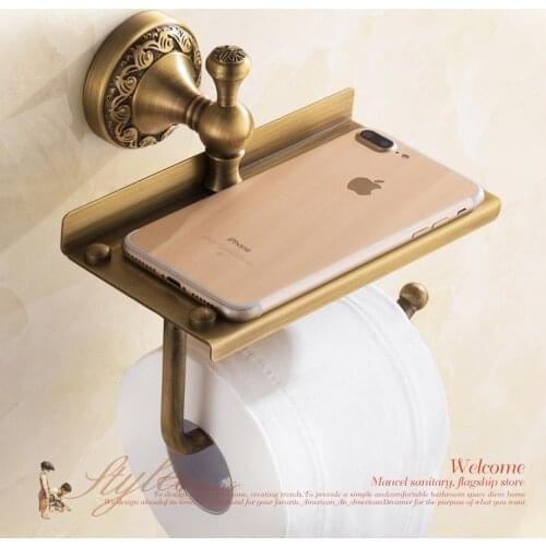IMPEU Bathroom Paper Holder, Solid Brass, Multi Function Paper Roll Holder with Mobile Phone Storage Shelf, Designer Collection