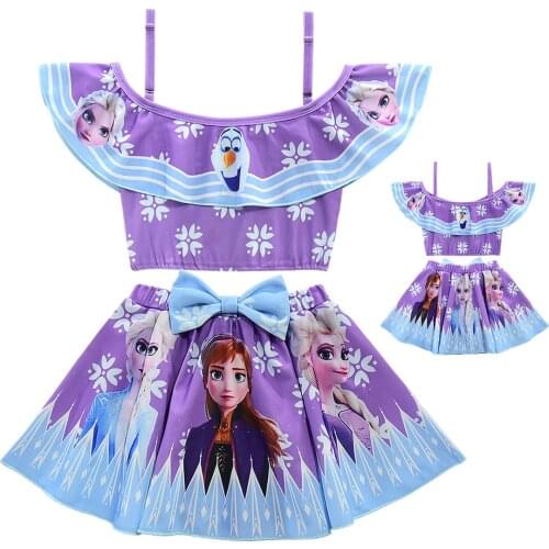 Disney Frozen Elsa Summer Girls Ruffle Swimsuit Kids Two Pieces Childrens Swimwear Swim Suits Hollow Bikini Sets Bathing Suit