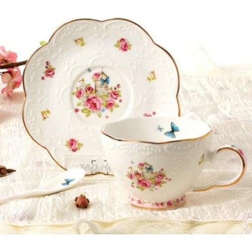 European bone china coffee cup set embossed pastoral afternoon tea tea set high-end creative ceramic English red tea cupLB031002