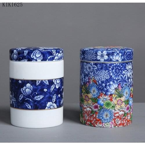 European Painted Tea Caddy Blue and White Porcelain Airtight Jar Home Ceramic Candy Tea Dried Fruit Storage Box Home Decoration