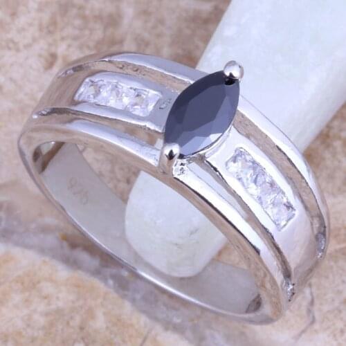 Fake Three-piece Black Cubic Zirconia White CZ Silver Plated Ring Size 6 / 7 / 8 / 9 R1580