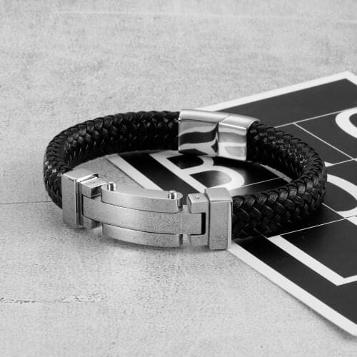 HaoYi Classic Mens Leather Jewelry Winding Braided Bracelet Stainless Steel Magnetic Clasp Bracelet