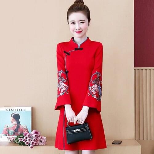 Red Oriental Dress Cheongsam Chinese Traditional Dress Robe Vintage Femme Modern Dress Girls Chinese New Year Qipao 11233