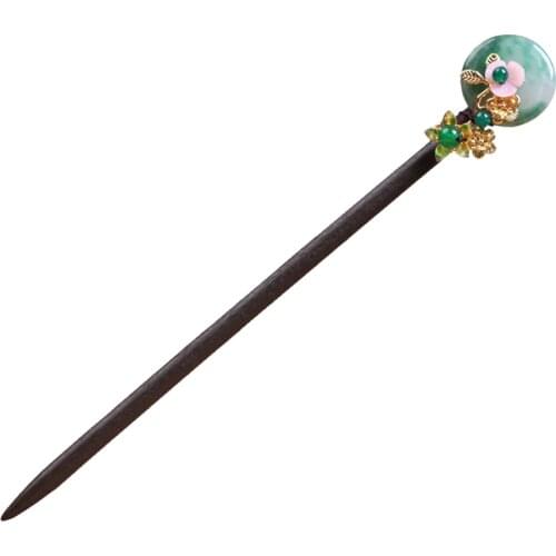 Band Round Jade & Flower Hair Stick Vintage Hair Chopsticks Hairpin Shinyon Pin