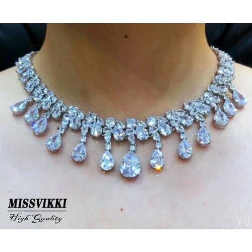 Missvikki Luxury Gorgeous Clear transparent glitter Necklace Earrings Set for Women Bridal Wedding Ladies Girl Daily Best Gift