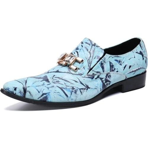2021 Handmade Printed Blue Wedding Slip-on Shoes Mens Genuine Leather Casual Shoes Men Office Party shoes Men Driving Loafers