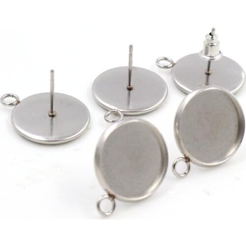 No Fade ) 14mm 16mm 18mm Stainless Steel Earring Studs With one Loops,Earrings Blank/Base,Fit 14-18mm Glass Cabochons,Buttons