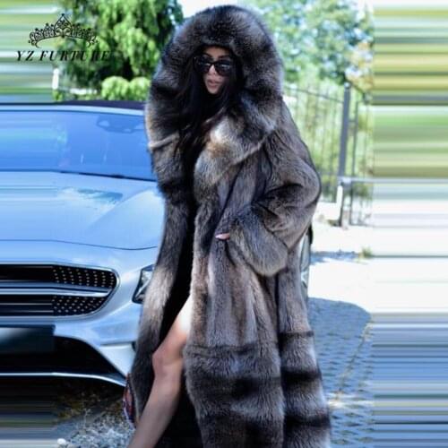 2020 New Arrival Full Pelt Long Real Raccoon Fur Coat With Big Hood Coat Fur Natural Women Overcoat Winter Fashion Luxury FC-150