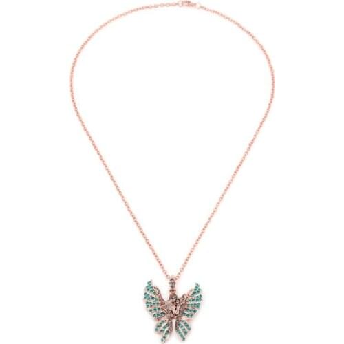 667E 2020 New Green Crystal Butterfly Pendant Necklace Jewelry Couple Fairy Lover Cubic Zirconia Butterfly Necklaces Jewelry