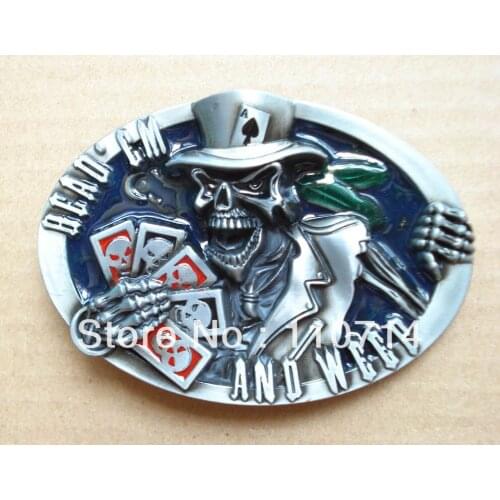 Skull belt buckle with pewter finish and sliver enamel suitable for 4cm wideth snap on belt SW-B460.Free shipping