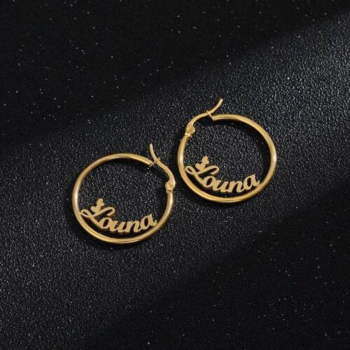 Personalized custom jewelry ladies big circle earrings stainless steel 70mm gold earrings fashion jewelry birthday gift hip hop