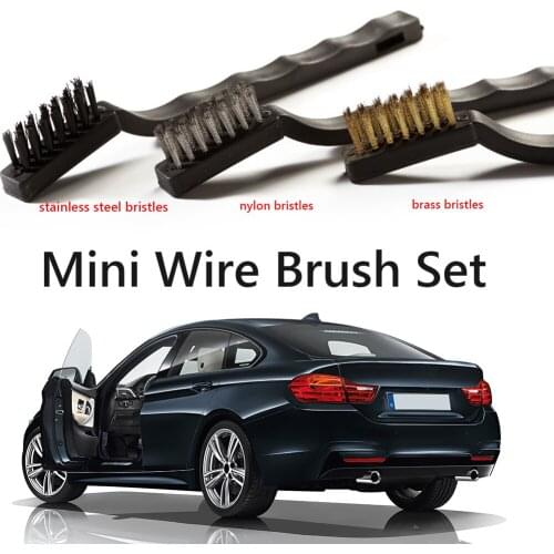 3pcs Mini Wire Brush Set Nylon Brass Bristles Scratch Brushes for Cleaning Welding Slag Rust Handy Steel Car Wash Maintenance