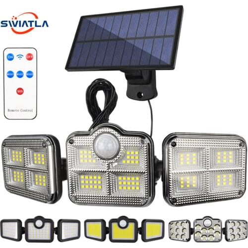 Solar LED Light Outdoor Motion Sensor Solar Powered Garden Lamp 3 Heads Remote Control Waterproof Wall Lamp for Garden Street