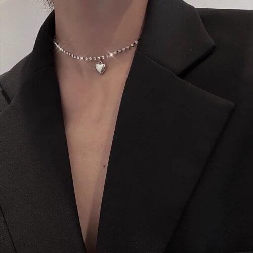 Rhinestone Love Lock Necklace Female chao wang Red Ins Cold Wind Choker Short Collar Necklace