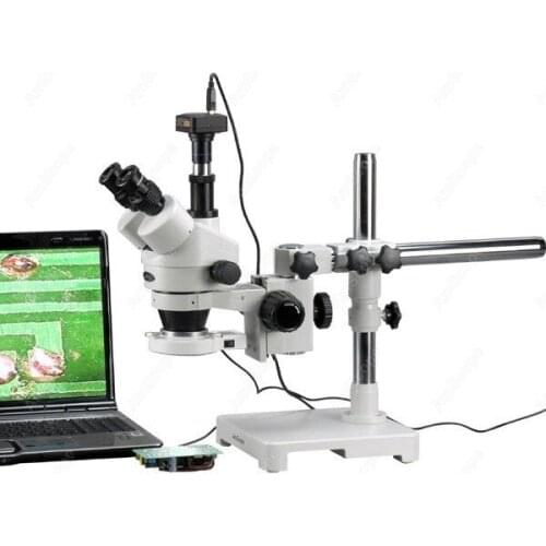 LED Boom Stand Microscope--AmScope Supplies 7X-180X LED Boom Stand Stereo Zoom Microscope + 9.1MP Camera