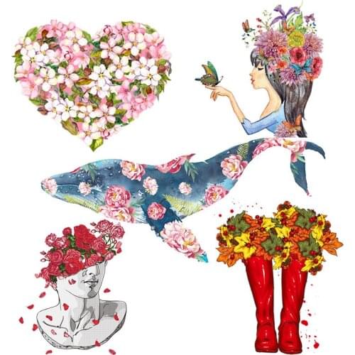 Love-Shape Flower Heat Vinyl Transfer For Clothes Iron On Lovely Animals Whale Washable Transfers For Stickers DIY T-shirt