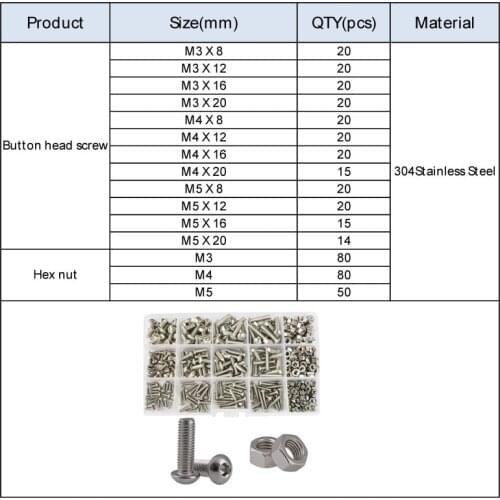M2 M3 M4 M5 M6 Hex Button Head Machine Screw Thread Metric Hexagon Socket Cap Bolt Nut 304 Stainless Steel Assortment Kit
