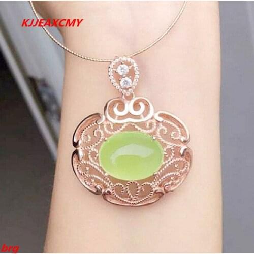 KJJEAXCMY boutique jewelry,Inlaid natural green chalcedony pendant in 925 Sterling Silver
