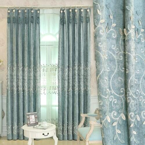 European shading curtain princess style living room garden curtain bedroom dream blue French window product customization