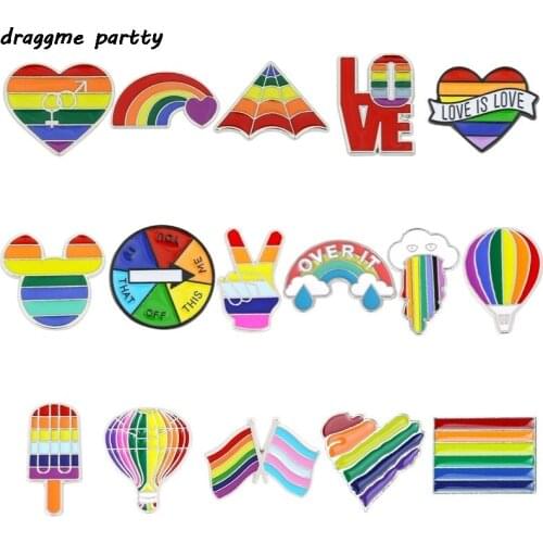 Woman Cartoon Mini Rainbow Brooches Pins Gay LGBT Design Rainbow Love Wave Pin Brooch Badge Collar Jewelry Gift