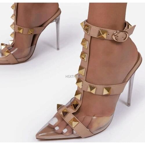 Women Shoes 11.5cm High Heels Rivet Women Pumps Party Women Sandals 2021 Pointed Toe Sandals Women Summer Footwear High-Heeled