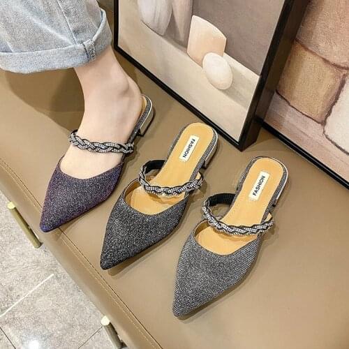 WOHDHE 2021 Summer Women Mules Shoes Pointed Toe Home Shoes Casual Low Heel Outdoor Slipper Slides Sandal Flip Flop
