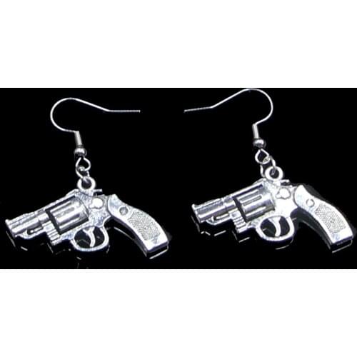 Fashion Handmade Simple Design 29*22mm Pistol Revolver Gun Drop Earrings For Women Gift Fashion Jewelry Cute Small Object