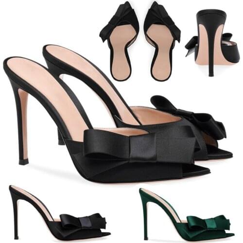 Women Stiletto High Heel Slide Sandals Sexy Peep Toe Evening Party Pointed Toe Shoe Summer Bowknot Fashion Lady Slipper C-SP-1