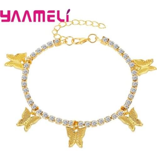 Top Sale Women Anklet Bracelets 925 Sterling Silver Cubic Zirconia Crystal Beach Accessories Gift Rhinestone Foot Chain 8 Option