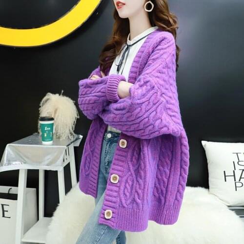 2021 Woman Vintage Sweater Cardigan Female Solid Knitted Sweaters Loose Casual Jumpers Ladies Long Sleeve Knitted Sweaters H858