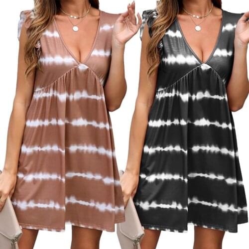 Womens fashion dress lotus sleeve vest skirt V-neck dress womens dress