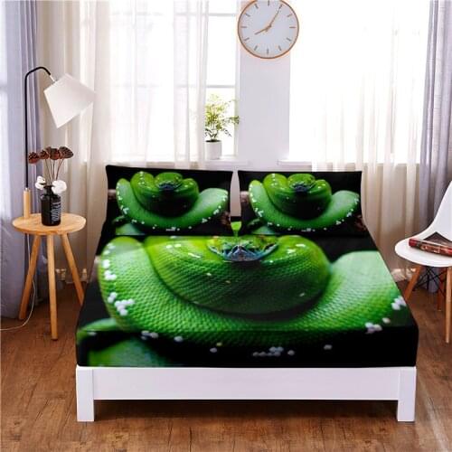 Snake Digital Printed 3pc Polyester Fitted Sheet Mattress Cover Four Corners with Elastic Band Bed Sheet Pillowcases