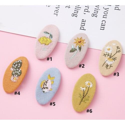 6 Colors Hair Clips For Children Girls Embroidery Flower Baby Hair pins Sweets Kids Barrettes Clip Fashion Hair Accessories