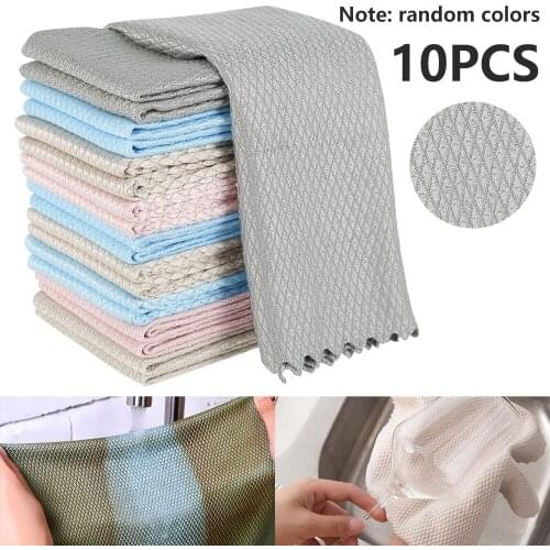 10pcs Double-layer Absorbent Microfiber Towel Kitchen Dish Cloth Non-stick Household Cleaning Wiping Towel Kitchen Tools Gadgets