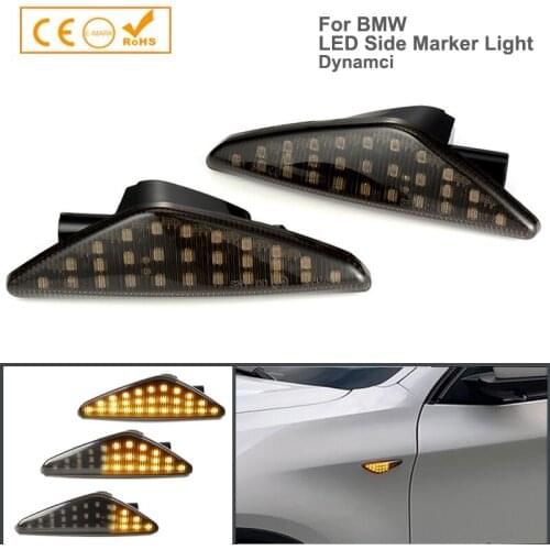 2Pcs Amber Smoked Dynamic LED Side Marker Wing Indicator Light Front Fender Turn Signal Lamps For BMW X3 X5 X6 E70 E71 E72 F25