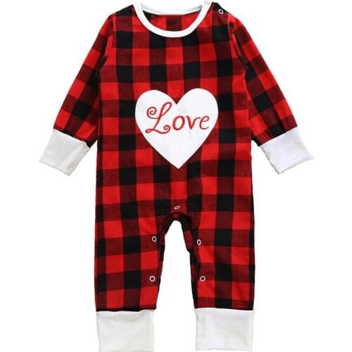 2017 Baby Romper Black Red plaid love heart shape Romper newborn baby boys girls clothes infant baby Autumn christams clothing