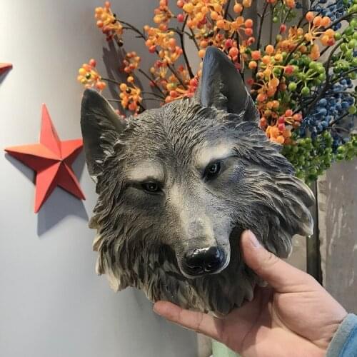 3D American Simulation Animal Head Decoration Resin Wolf Lion Bear Leopard Head Wall Hanging Bar Restaurant Wall Decoration