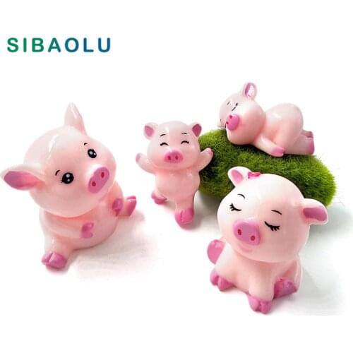 4pcs Cute Pig Family Animal Model figurine home decor miniature fairy garden decoration accessories Statue Resin Craft Figure