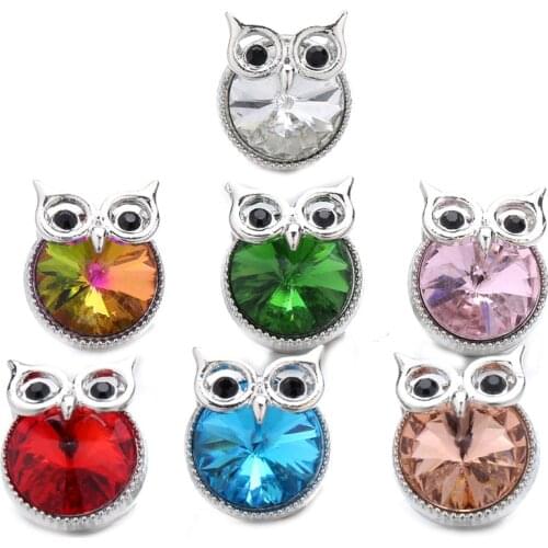 5pcs/lot New 18mm Snap Button Jewelry Alloy Rhinestone Cute Owl Snap Button Fit 20mm 18mm Snap Bracelet Necklace