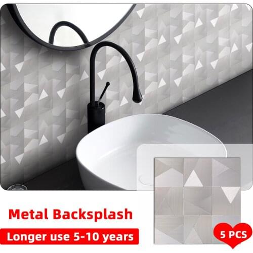 5PCS Peel and Stick Wall Panel Sticker Self-Adhesive Metal Backsplash Waterproof Decoration Strong Adhesive For Toilet Kitchen