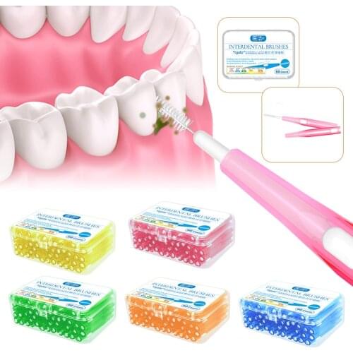 60pcs Dental Slim Soft Push-Pull Interdental Cleaning Brush Oral Care Tool Oral Hygiene Small Brush Orthodontic Wire Brush