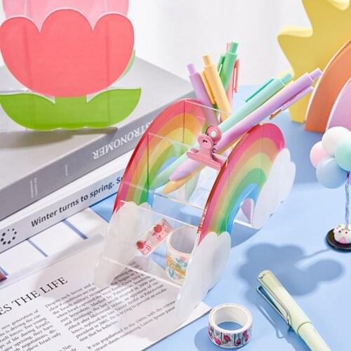 Acrylic Pen Holder Органайзер Cute Cartoon Desktop Stationery Organizer Multifunctional Storage Case For Bathroom Table