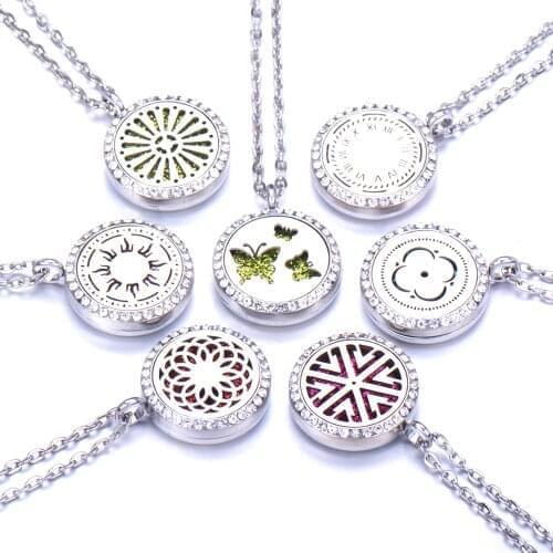 Stainless Steel Aromatherapy Essential Oil Diffuser Snake Chain Perfume Locket Pendant Round Aroma Necklace Magnetic Gift Aroma