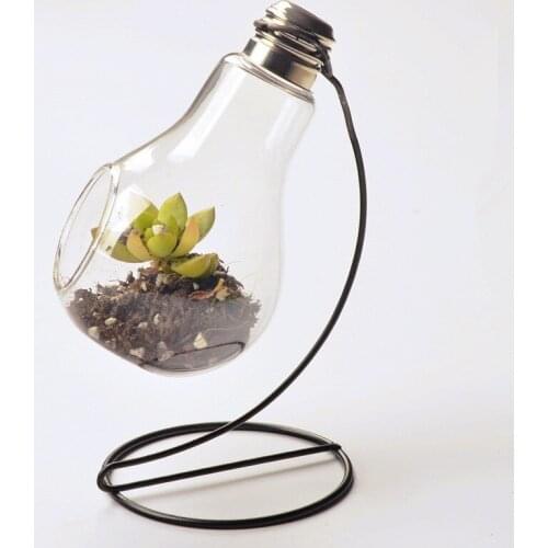 Free Shipping Small Size Metal Stand Glass Bulb Vase Hanging Terrarium Home Decorative Friend Gift