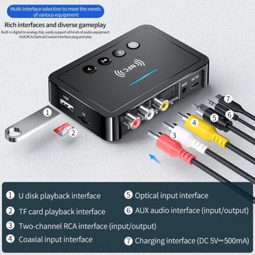 OLED Bluetooth 5.0 NFC Audio Transmitter Receiver RCA 3.5mm AUX Jack USB Dongle Music Wireless Adapter For Car PC TV Speakers