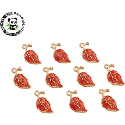 Pandahall 10pcs Alloy Leaf Enamel Beads Pendants Charm for Earring Bracelet Jewelry Making Golden 19.5x9.5x2.2mm Hole: 1.5mm