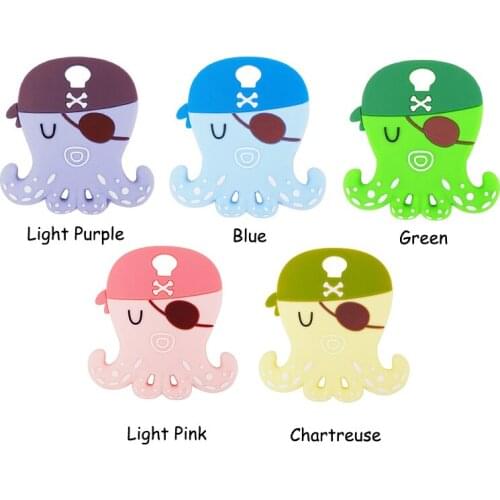Chenkai 5PCS Pirate Squid Silicone Baby Teethers BPA Free Sensory Pacifier DIY Infant Necklace Pendant Teething Chewing Toy