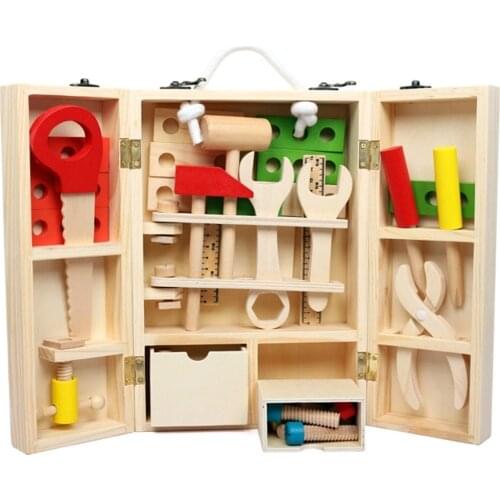 Wooden Toys Pretend Play Toolbox Accessories Set Educational Construction Toys Children Kids Baby Simulation Repair Tool Toys