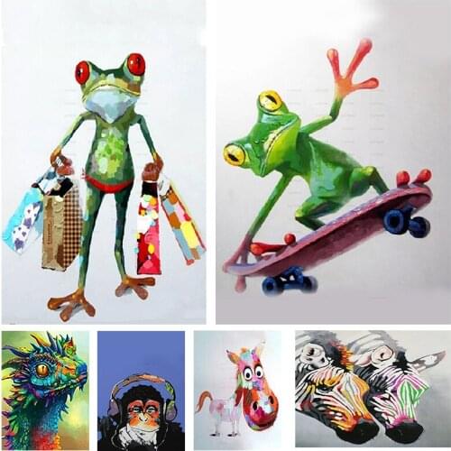 European Acrylic 5D Craft Diamond Painting Frog Painted Drawing Cat Shopping Skateboard Zebra Pattern Background Living Room